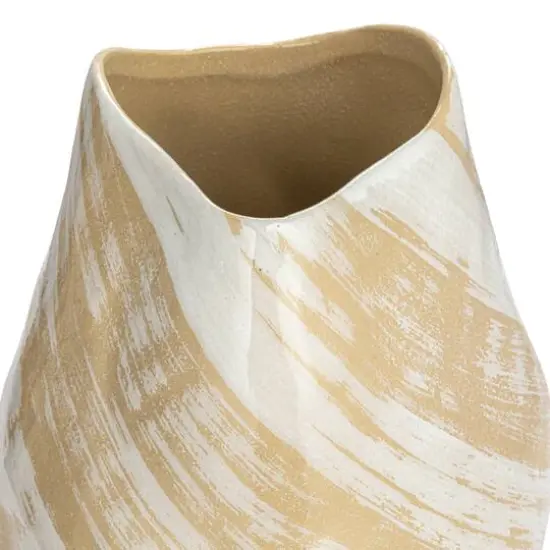 Hello Honey® 12.25" Cream & Gold with Reactive Glaze Hand Painted Stoneware Vase {7}