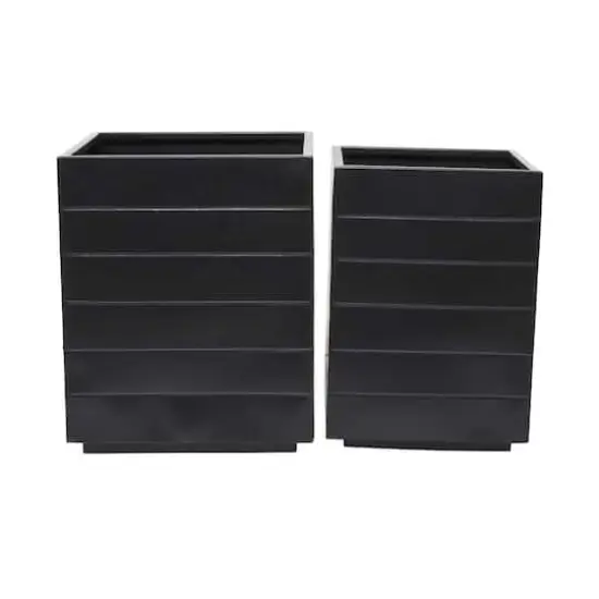 Black Modern Planter, Set of 2" 17", 15" {1}