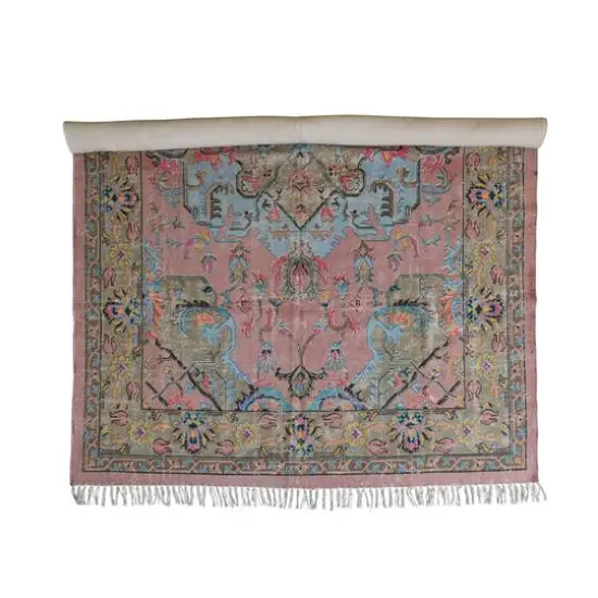 Hello Honey&reg; Multicolor Distressed Print Dhurrie Woven Cotton Rug with Fringe, 96" x 60" {8}