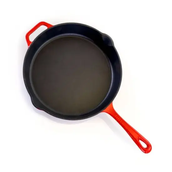 MegaChef 12" Round Red Enamel Cast Iron Skillet {4}