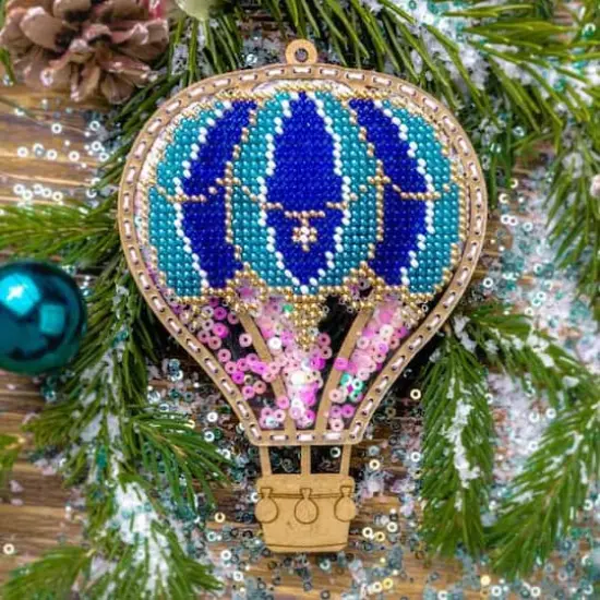 Wonderland Crafts Blue Hot Air Balloon Christmas Ornament Bead Embroidery Kit {3}