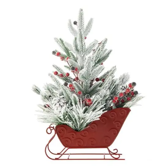 Glitzhome&reg; 21" Christmas Red Sleigh Frosted Floral Centerpiece {8}