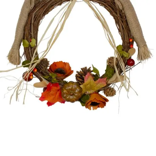 20" Tan & Orange Fall Harvest Scarecrow Wreath Wall Decor {5}