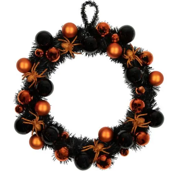 18'' Unlit Orange Spiders and Ornaments Halloween Wreath {1}