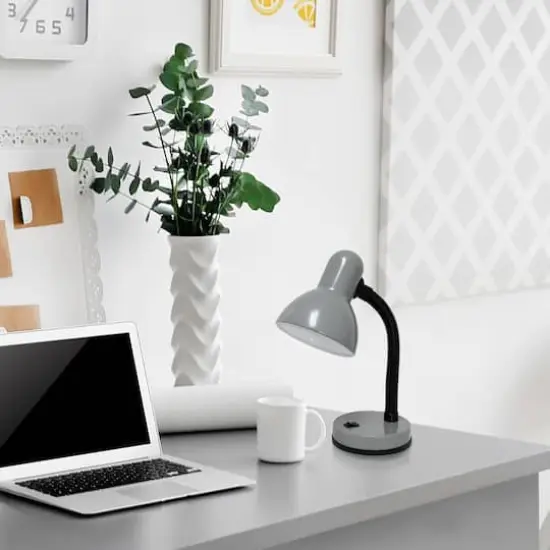 Simple Designs 14.5" Basic Metal Desk Lamp with Flexible Hose Neck Gray {6}