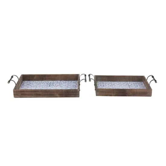 Natural Brown Wood Farmhouse Tray Set {1}