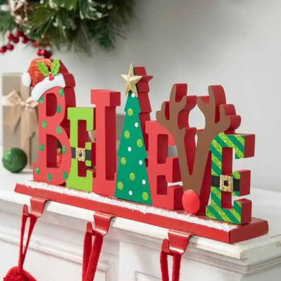 Glitzhome&reg; 14.5'' BELIEVE Metal Christmas Stocking Holder {6}