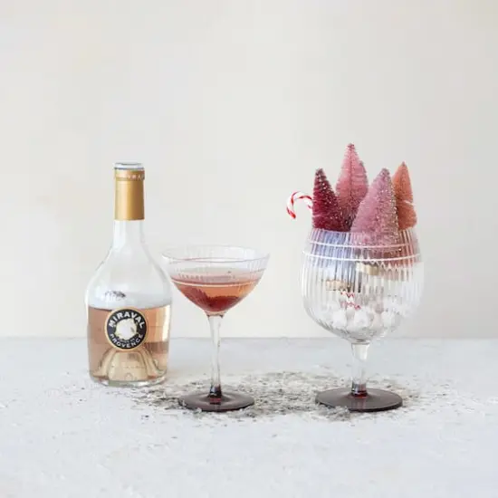 Hello Honey&reg; 20oz. Clear Vintage Reproduction Stemmed Fluted Wine Glass with Hand-Painted Stripe & Red Base {3}