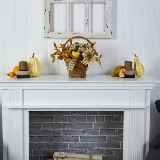 16" Pumpkin, Gourds & Berries Autumn Arrangement In Twig Basket {5}