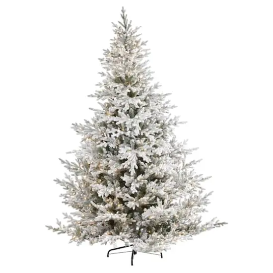8ft. Pre-Lit Flocked Fraser Fir Artificial Christmas Tree with Warm White LED Lights {1}