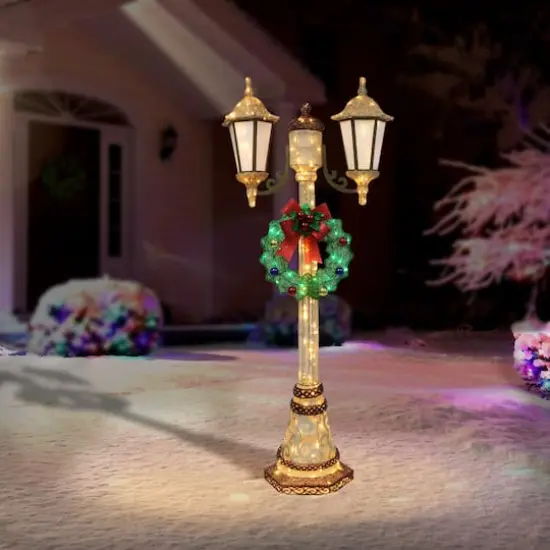 6ft. Pre-Lit Gold And Green Lamp Post With Twinkling Lights {3}