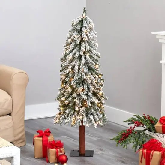 4ft. Pre-Lit Flocked Grand Alpine Artificial Christmas Tree, Clear LED Lights {6}