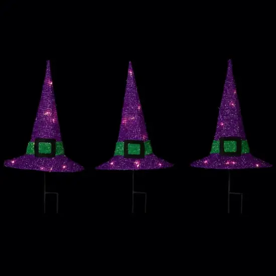 14" LED Lighted Purple Witches Hat Outdoor Halloween Pathway Markers, 3ct. {7}