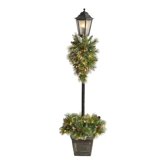 5ft. Pre-Lit LED Holiday Decorated Lamp Post With Faux Greenery In Decorative Container {1}