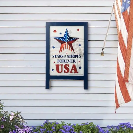 Glitzhome&reg; 24" Patriotic Stars & Stripes Easel Porch D&eacute;cor {3}