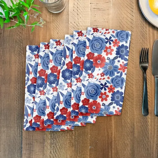 Red White and Blue Florals Cotton Twill Napkin {4}