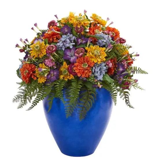 24" Mixed Floral Artificial Arrangement in Blue Vase {1}