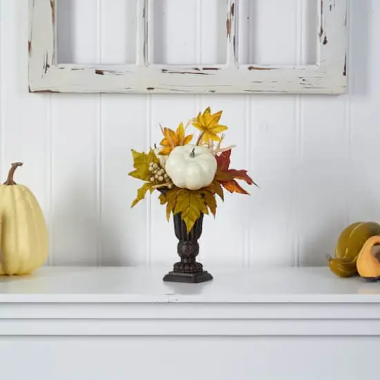 13" Pumpkin And Berries Autumn Arrangement In Decorative Urn {4}