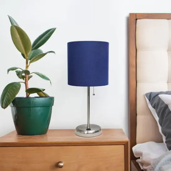 Creekwood Home 19.5" Oslo USB Port Table Lamp Brushed Steel/Navy Blue Shade {3}