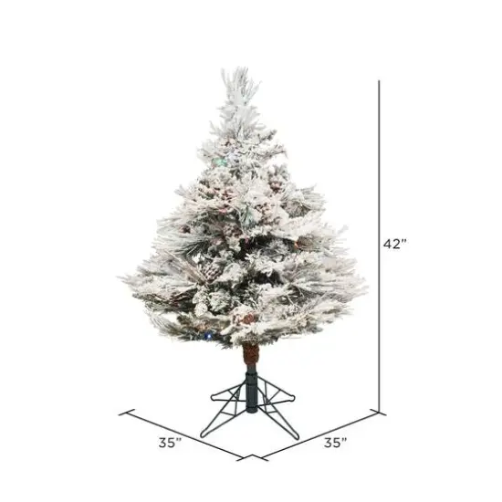 3.5ft. Pre-Lit Flocked Alberta Artificial Christmas Tree, Multicolor LED Lights {5}
