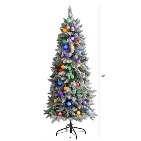 5ft. Pre-Lit Flocked British Columbia Mountain Fir Artificial Christmas Tree, Multicolor LED Lights {4}