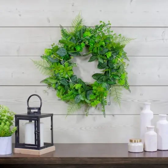 24" Maidenhair Fern & Assorted Foliage Spring Wreath {3}