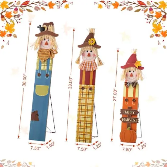 Glitzhome&reg; Fall Wood Sacrecrow Family Porch Decor Set {9}