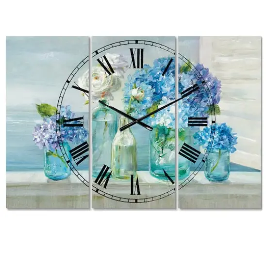Designart 'Coastl Flowers Bouquets Coastal Multipanel Wall Clock {1}