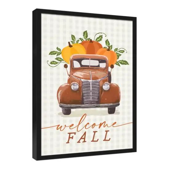 Welcome Pumpkin Truck Canvas Wall Art with Black Frame {3}