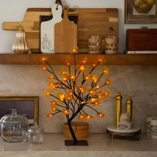 18in. Pre-Lit Autumn Artificial Maple Fall Tree with 48 Warm White LED Maple Shaped Lights {9}