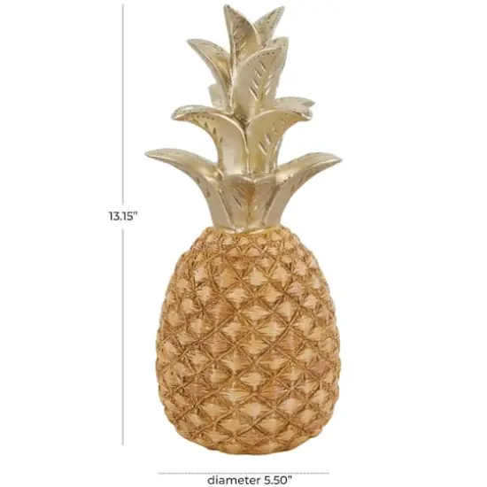 13" Gold Textured Pineapple Fruit Sculpture with Carved Top {4}