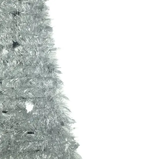 4ft. Unlit Silver Tinsel Pop-Up Artificial Christmas Tree {5}