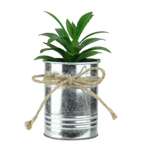 7" Tropical Green Artificial Mini Plant in Tin Planter {1}