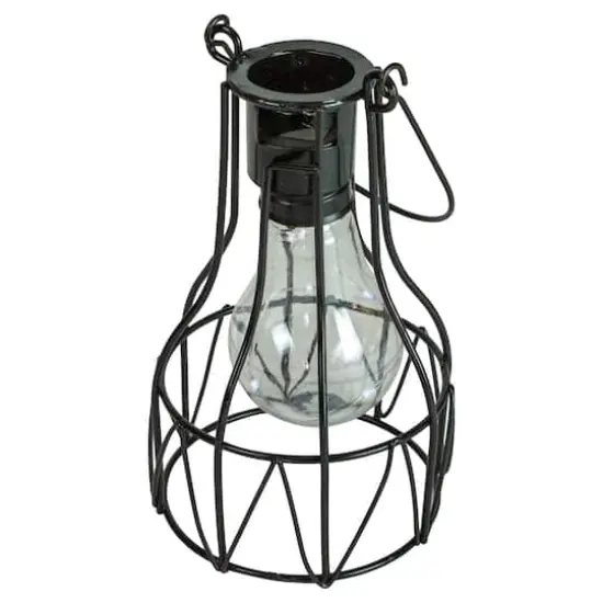 6.5" Black Geometric Edison Outdoor Hanging Solar Lantern with Handle {4}