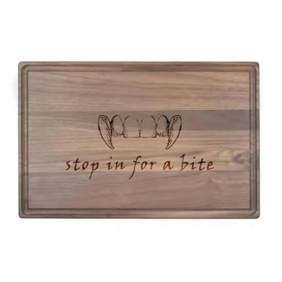 17" Stop in for a Bite Walnut Cutting Board {1}