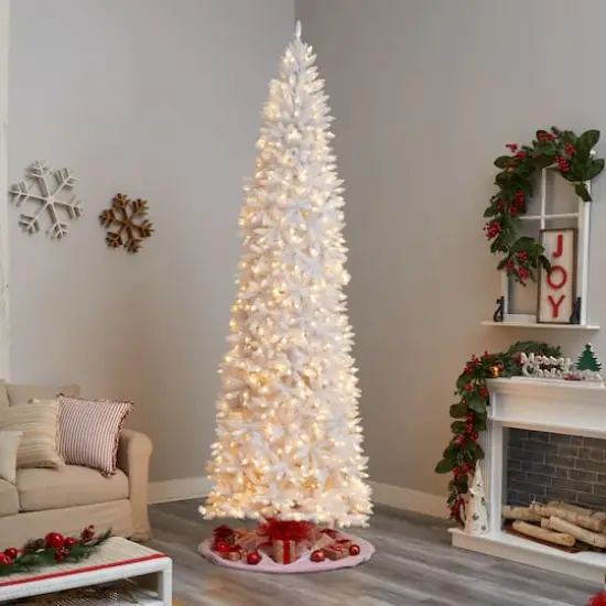 10ft. Pre-Lit Slim White Artificial Christmas Tree, Warm White LED Lights {10}