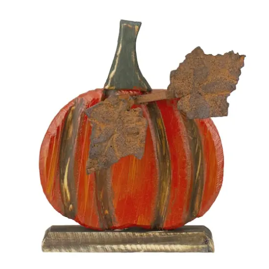 8" Orange Carved Wood Fall Harvest Pumpkin Decoration {1}