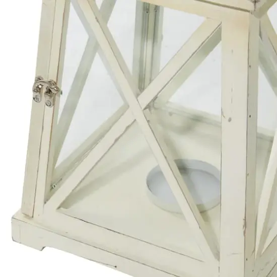 Set of 2" White Wood Coastal Lantern, 19", 12" {5}
