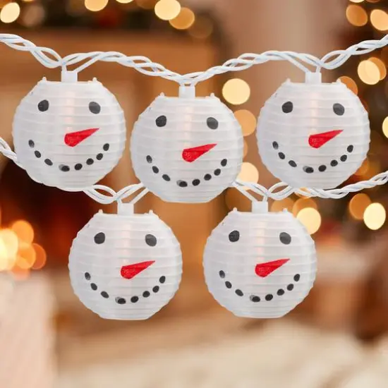 10ct. White Snowman Paper Lantern Christmas Light Set {6}