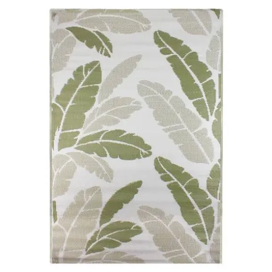 Green & White Palm Leaf Rectangular Outdoor Area Rug, 4ft. x 6ft. {1}