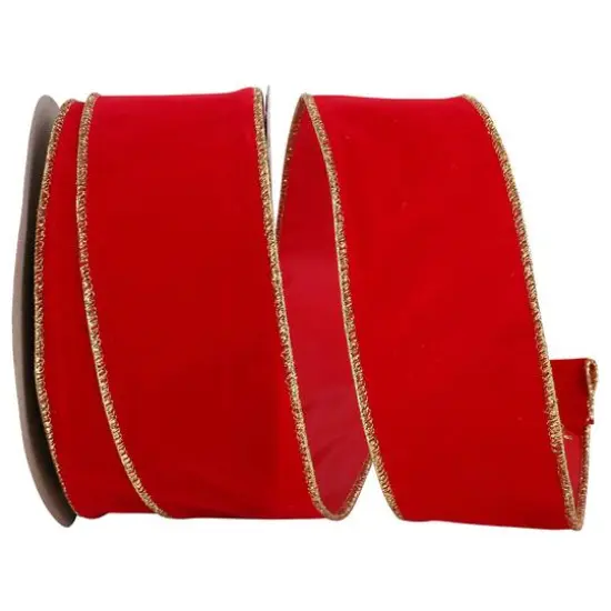 JAM Paper 2.5" x 25yd. Velvet Wired Heavy Commercial Ribbon Red and Gold {1}