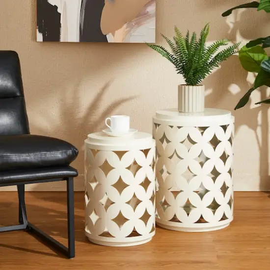 Glitzhome&reg; Modern Heavy Duty Metal Frame Side Table Set Cream White {4}