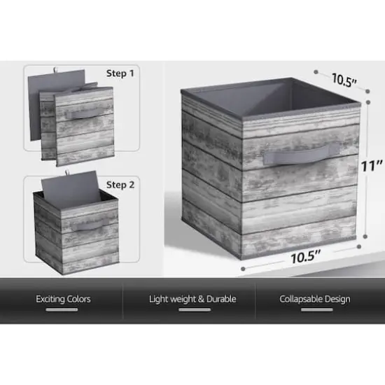 Sorbus 11" Gray Wood Pattern Foldable Storage Cubes, 4ct. {6}