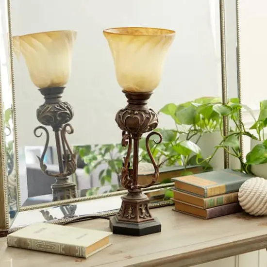 Brown Metal Mediterranean Uplight Table Lamp, 20" x 7" x 7" {9}