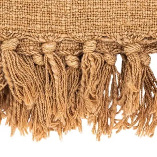 Hello Honey&reg; Beige Stonewashed Woven Cotton Slub Throw with Pom Pom Trim & Fringe {3}