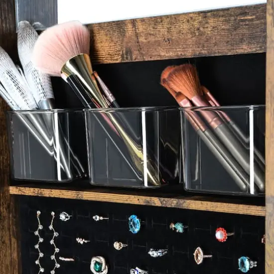 Classic Brown Rotatable 2-in-1 Lockable Jewelry Cabinet {3}