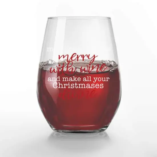 Merry with Wine 15oz. Printed Stemless Wine Glass {1}