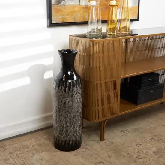 27" Black Capiz Shell Handmade Vase with Gray Ombre Design {7}