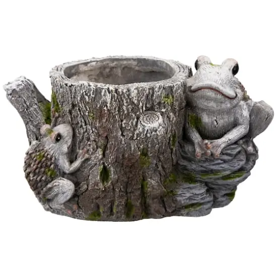 9" Frogs on Tree Stump Outdoor Garden Planter {1}
