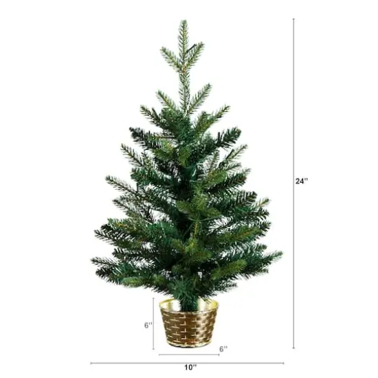 2ft. Pre-Lit Artificial Classic Christmas Tree with 35 Warm White LED Lights in Gold Decorative Planter {3}